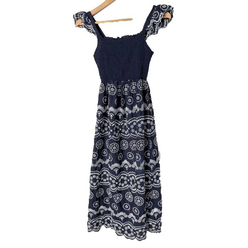 Embroidered Ruffle Sleeve‎ Smocked Midi Dress Womens Small Coastal Cottagecore